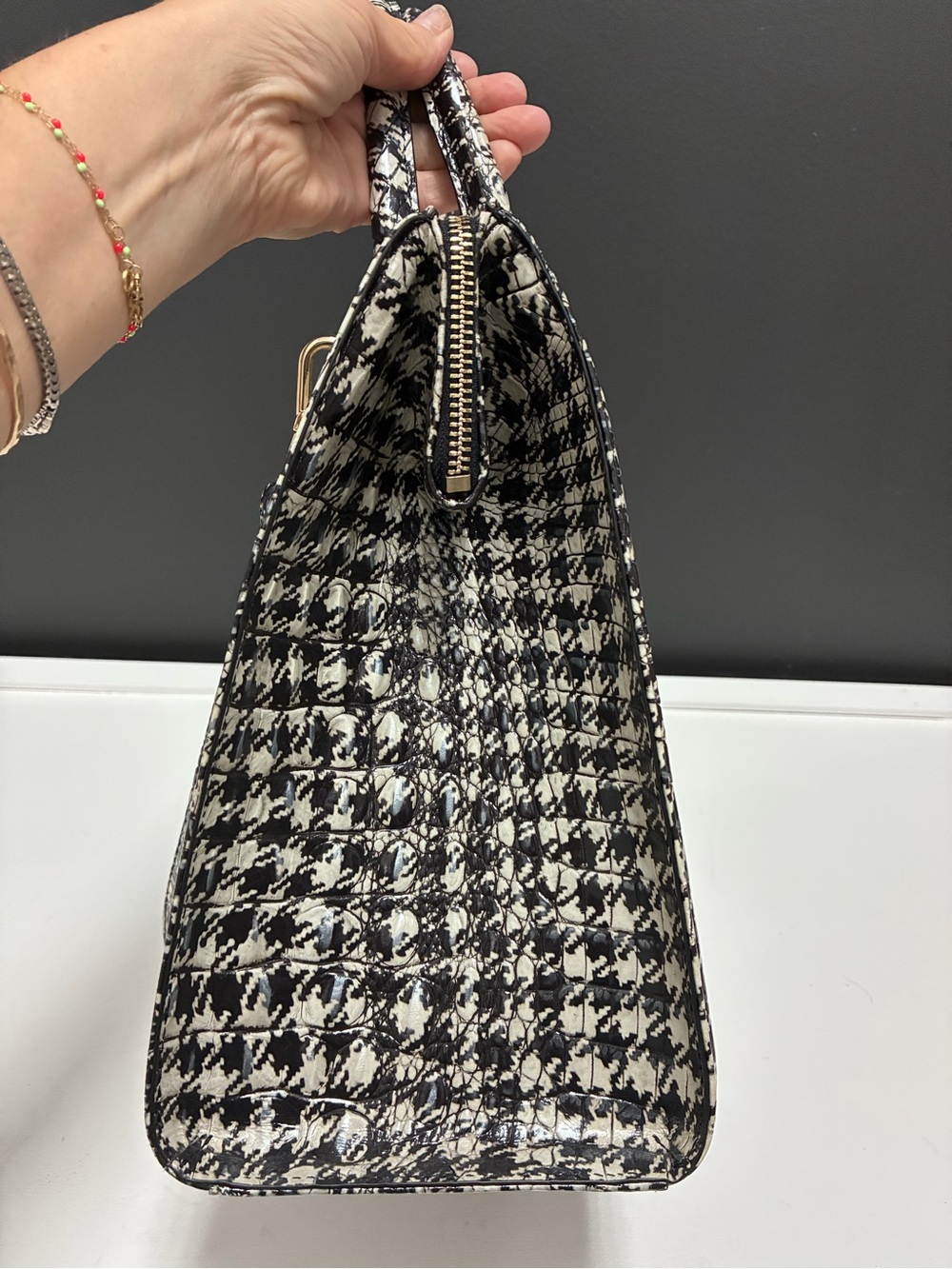 Brahmin NWT Black & White Houndstooth Structured Tote Bag - Picture 2 of 7